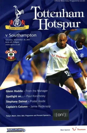 Spurs v Southampton FC (20 Sep 2003) Programme