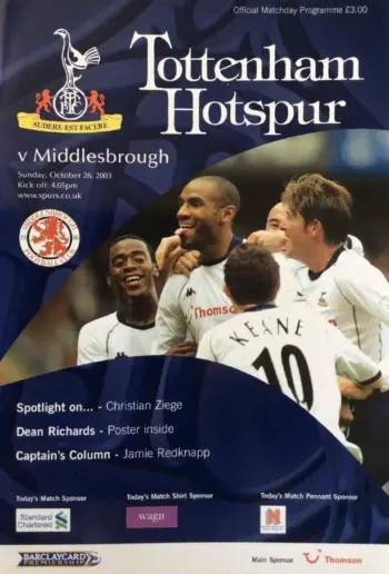 Spurs v Middlesbrough FC (26 Oct 2003) Programme