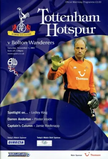 Spurs v Bolton Wanderers (01 Nov 2003) Programme