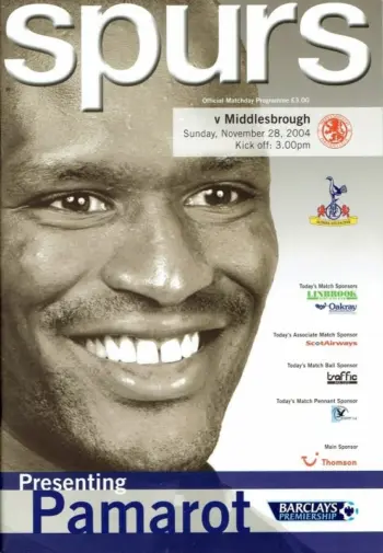 Spurs v Middlesbrough FC (28 Nov 2004) Programme