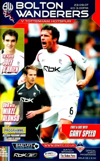 Spurs v Bolton Wanderers (23 Sep 2007) Programme