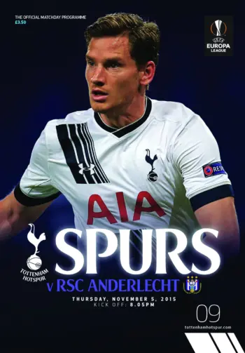 Spurs v RSC Anderlecht (05 Nov 2015) Programme